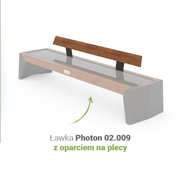 Photon - miejska ławka solarna z oparciem | ZANO Mała Architektura Ławka miejska z panelami solarnymi i oparciem. Dodatkowo posiada USB, Wi-Fi, ładowarkę indukcyjną