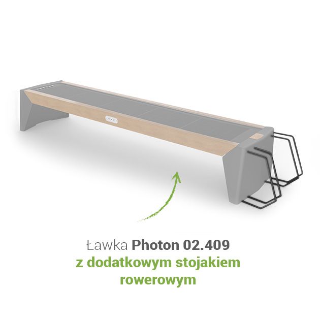 Ławka Photon z stojakiem rowerowym Ławki miejskie z wmontowanymi stojakami rowerowymi