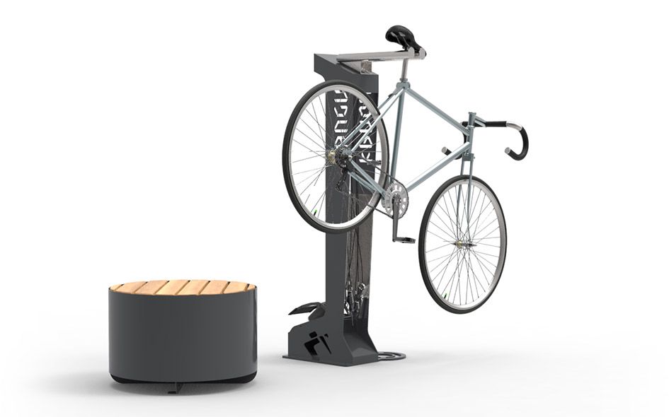 Miejska samoobsługowa stacja naprawcza dla rowerów Kangu firmy ZANO Street Furniture Miejska samoobsługowa stacja naprawcza dla rowerów Kangu firmy ZANO Street Furniture