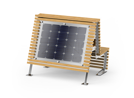 Solarna ławka z stali nierdzewnej i drewna świerkowego Solarne meble miejskie | Producent mebli miejskich