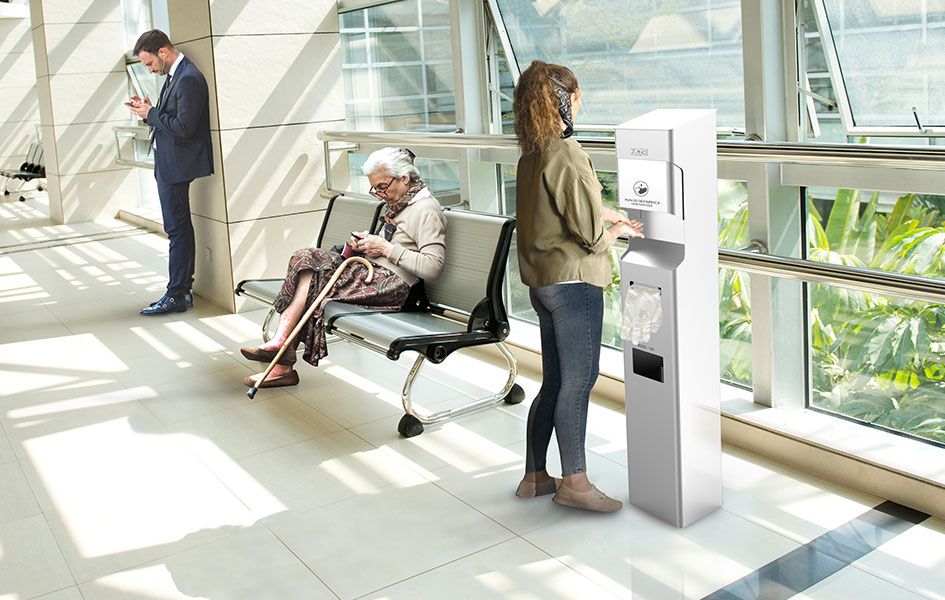 Hand disinfection stations made of stainless steel Hand disinfection stations made of stainless steel