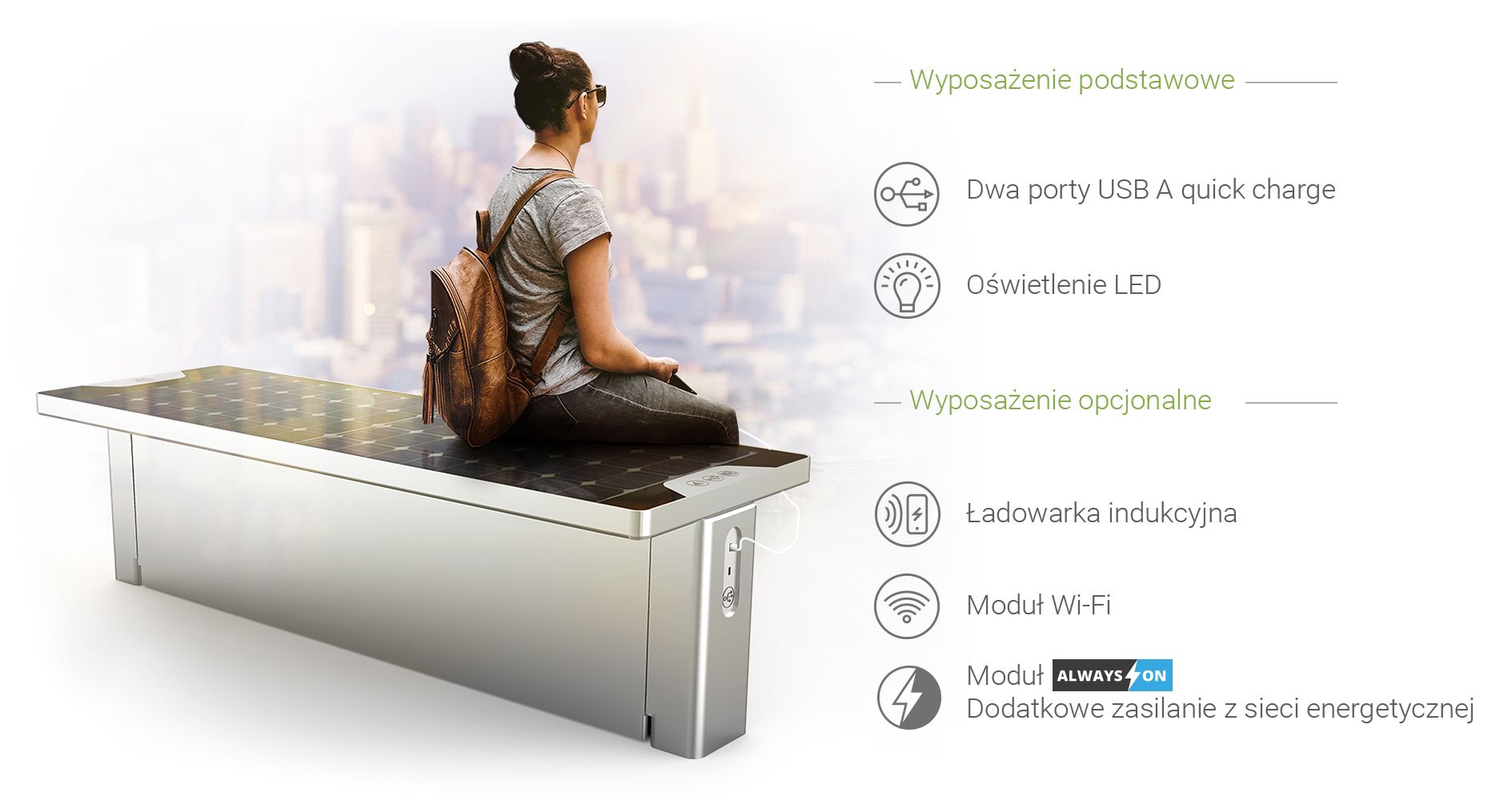 Ławka solarna Scandik wyposażenie Ławka solarna Scandik wyposażenie