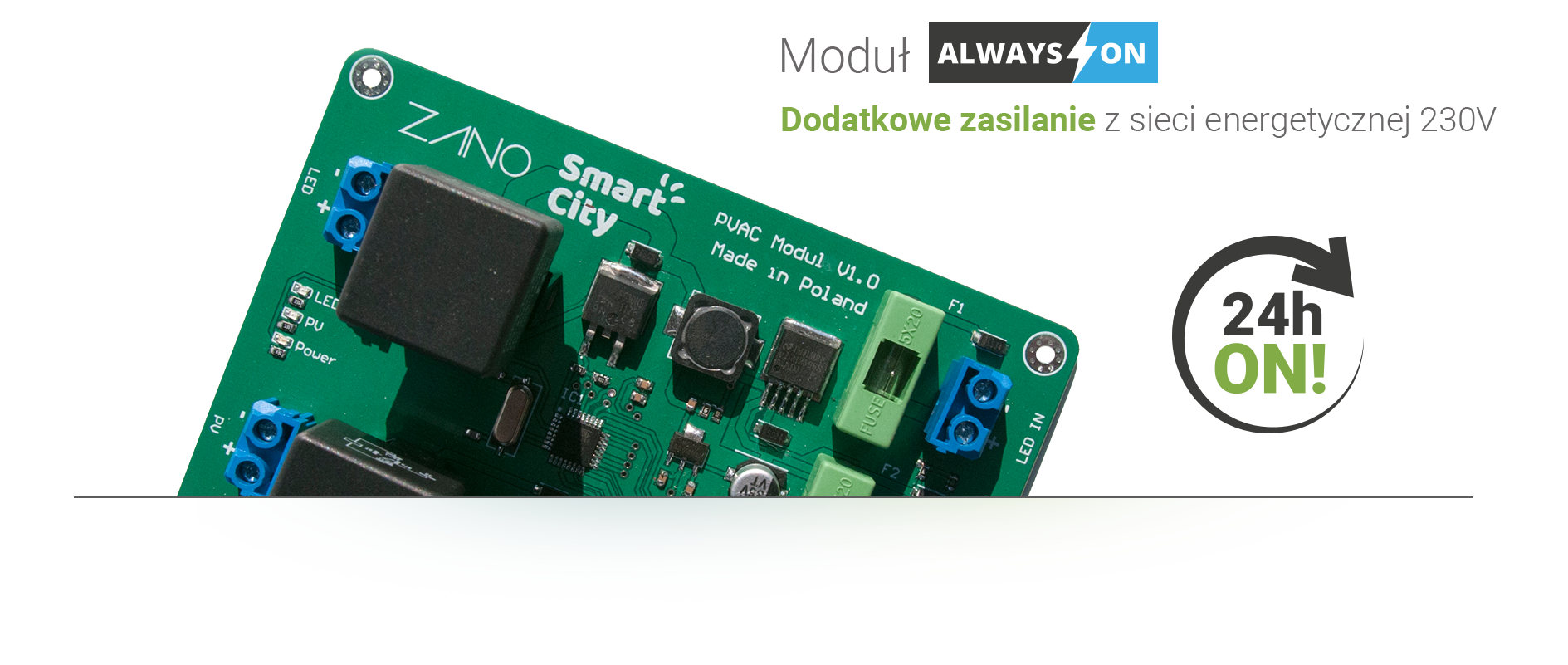 Always ON! Zapasowe zasilanie ławki solarnej z sieci energetycznej Always ON! Zapasowe zasilanie ławki solarnej z sieci energetycznej 230 V. 24h on!