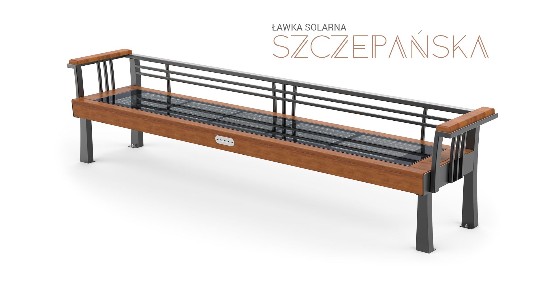 Ławka multimedialna "Szczepańska" ławka multimedialna, ławka solarna skontruowana ze stali oraz drewna