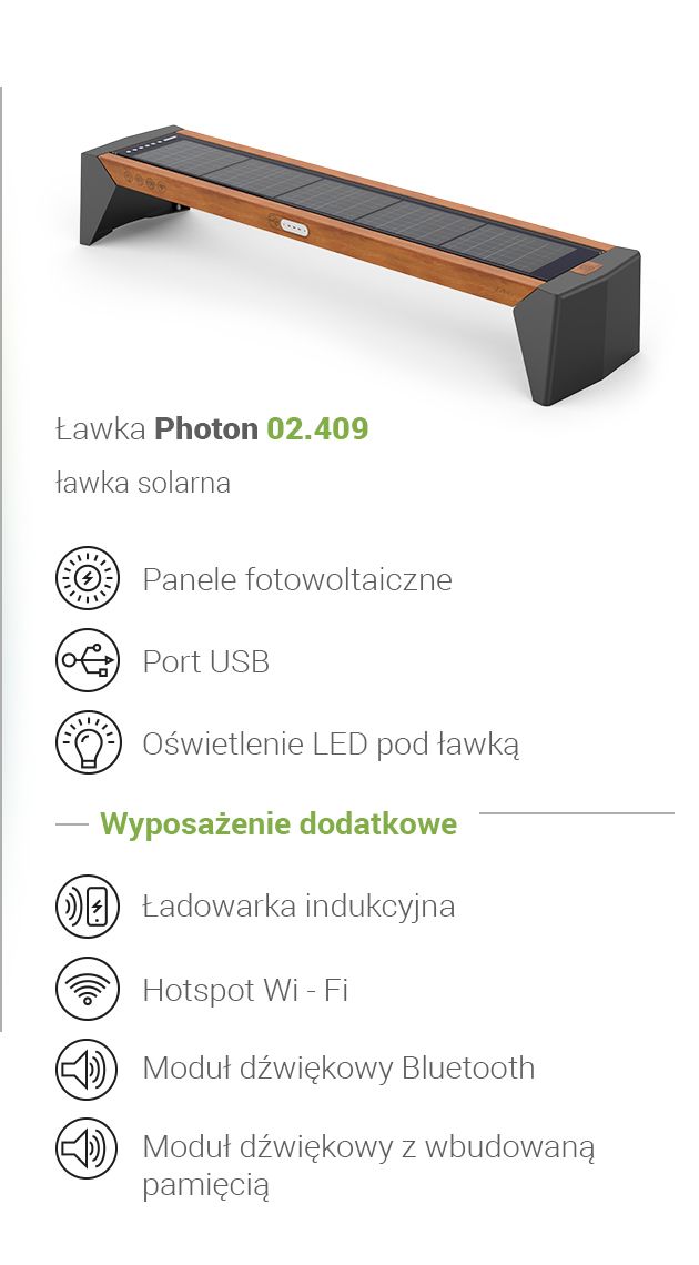 Ławka Photon 02.409.2 - wyposażenie Ławka Photon 02.409.2 - wyposażenie