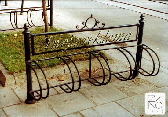 szeregowe miejskie stojaki rowerowe stalowe z powierzchnią reklamową