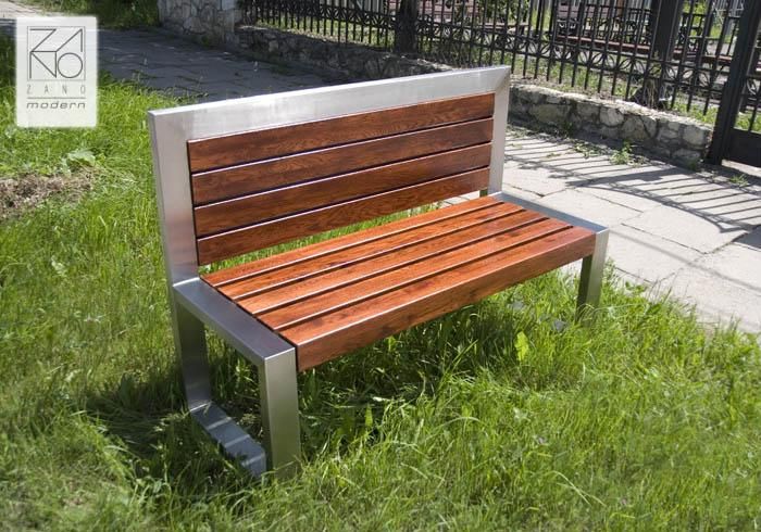 Pojedyncza ławka ze stali nierdzewnej z oparciem