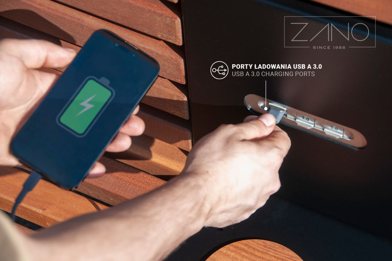 Ławka solarna Flash - 3 porty ładowania USB