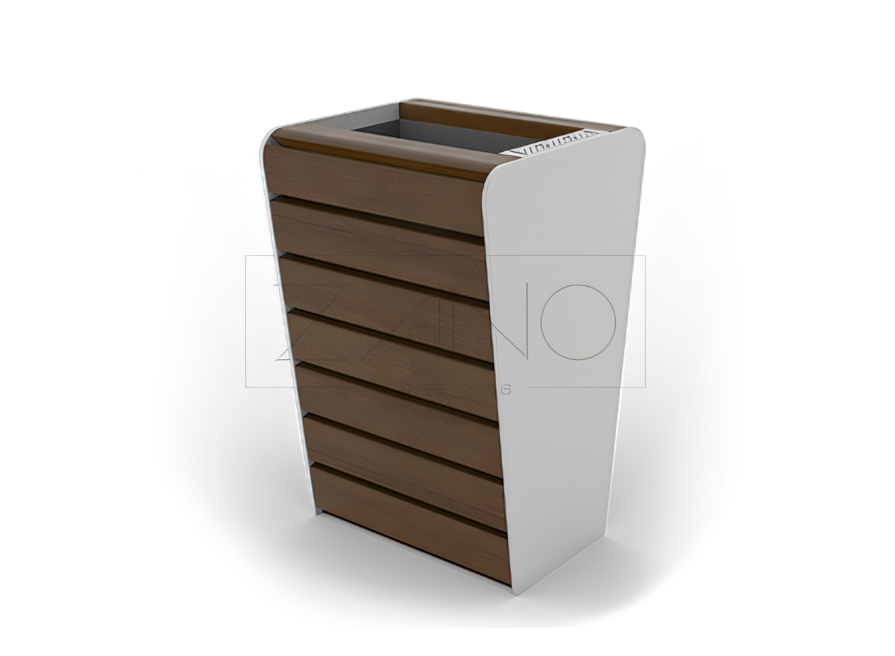 Kosz na śmieci z popielnicą Soft z stali nierdzewnej i drewna świerkowego