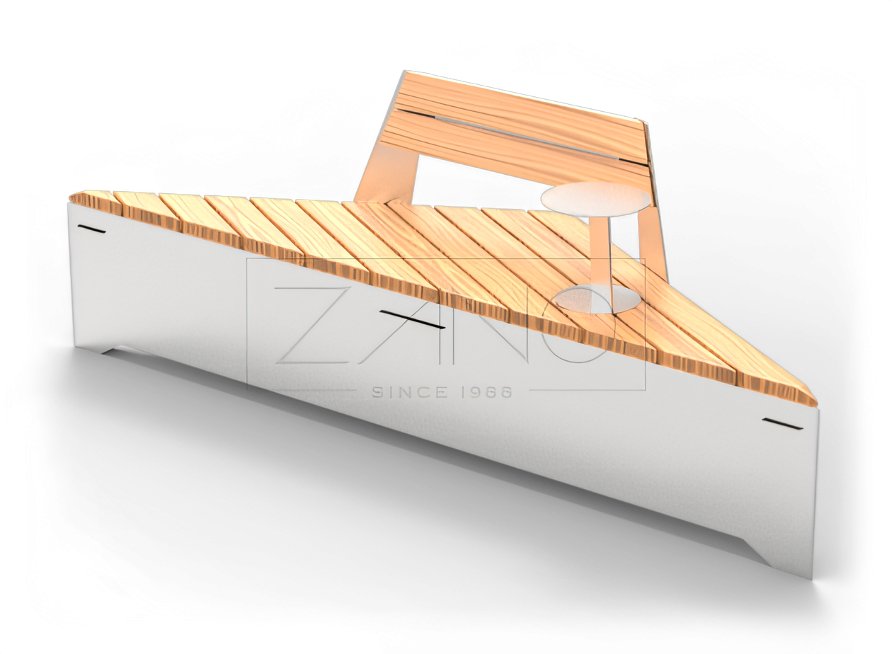 Ławka Origami z oparciem i stolikiem, stal nierdzewna