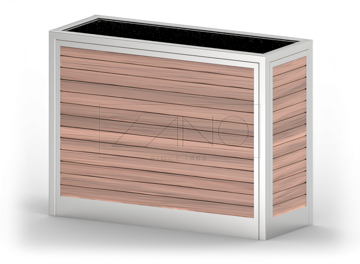 Nowoczesna donica miejska ze stali nierdzewnej i drewna