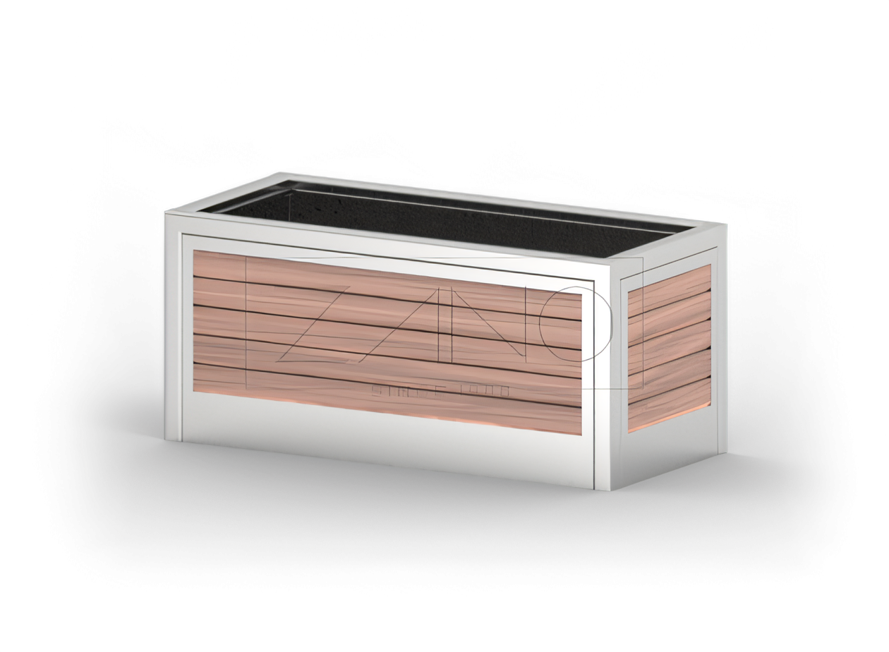 Nowoczesna donica miejska ze stali nierdzewnej i drewna