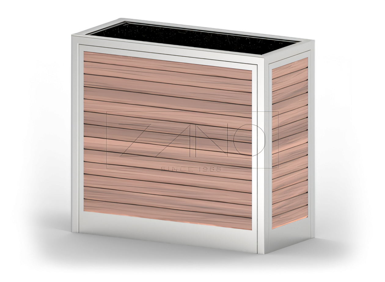 Nowoczesna donica miejska ze stali nierdzewnej i drewna