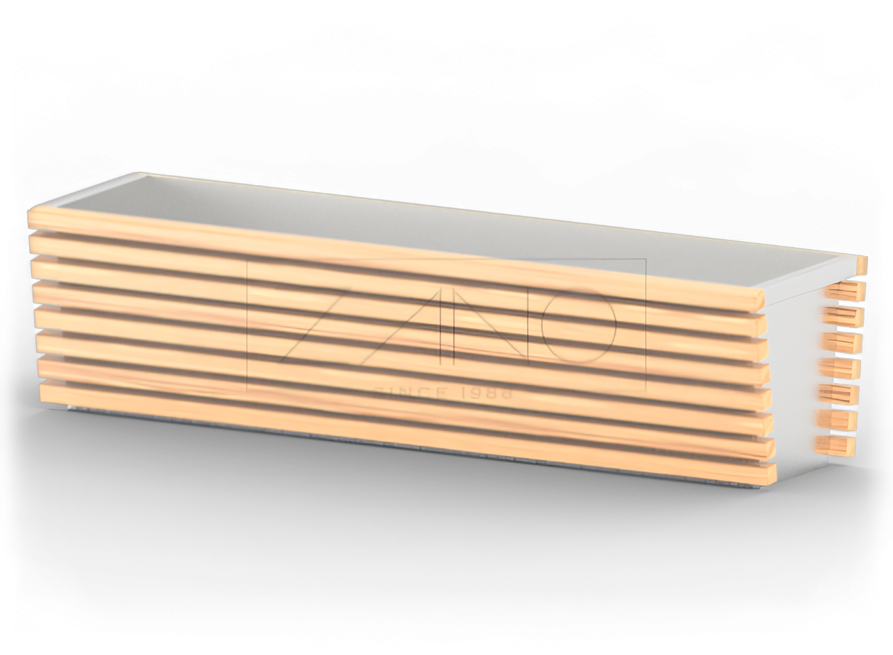 Nowoczesna donica ze stali nierdzewnej i elementow drewna