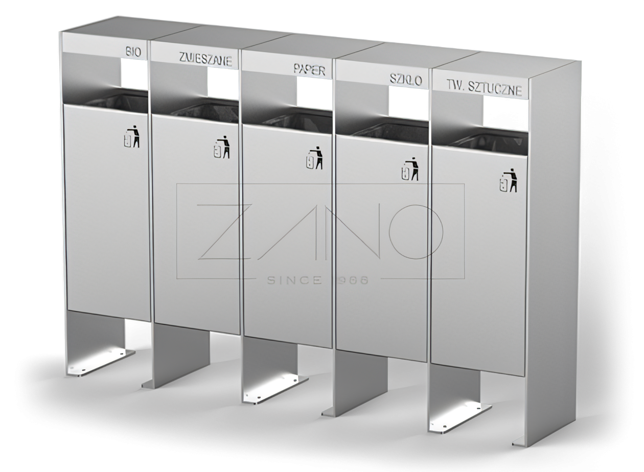 5-cio komorowy kosz do segregowania Kosz Simple do odpadów segregowanych | ZANO Mała Architektura