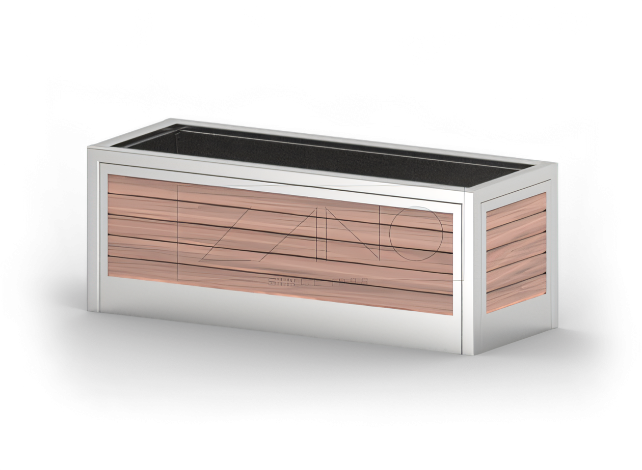 Nowoczesna donica miejska ze stali nierdzewnej i drewna