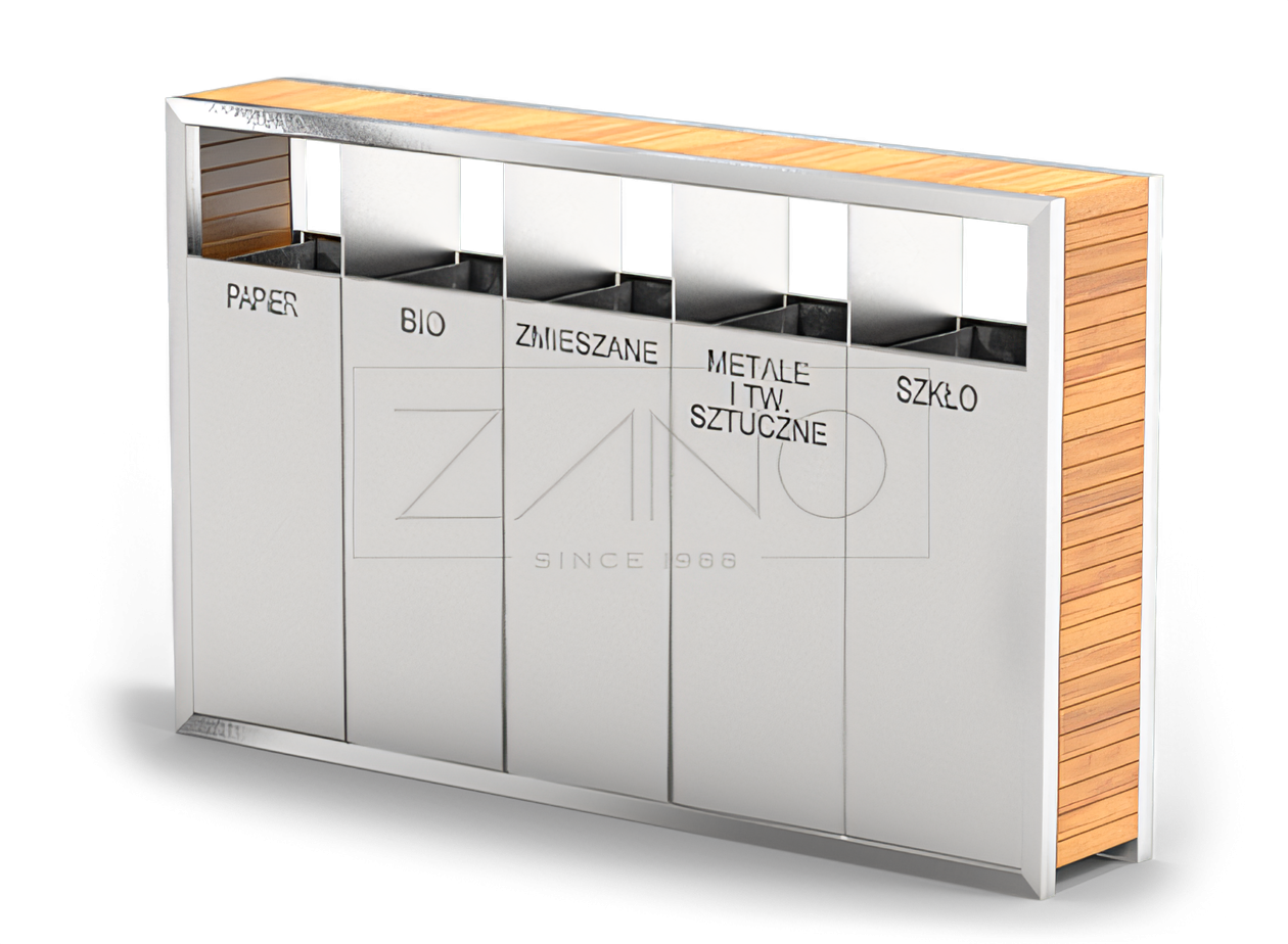 5-komorowy kosz recyklingowy na śmieci | PAVO | ZANO Mała Architektura