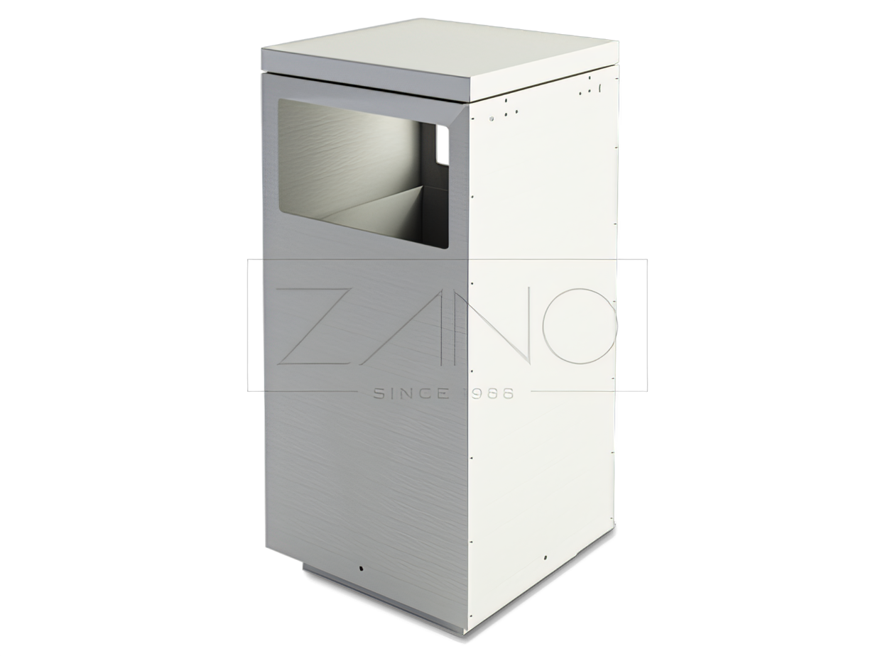 Zabudowany, stalowy kosz na śmieci Mimesis o nowoczesnym wyglądzie