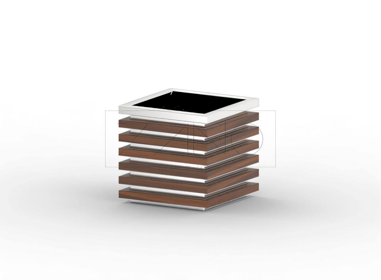 Stalowa donica z elementami drewnianymi