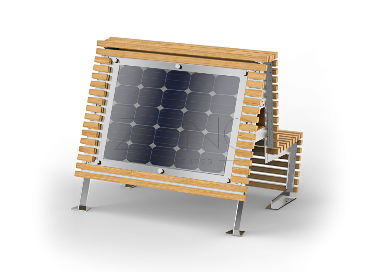 Solarna ławka z stali nierdzewnej i drewna świerkowego Solarne meble miejskie | Producent mebli miejskich