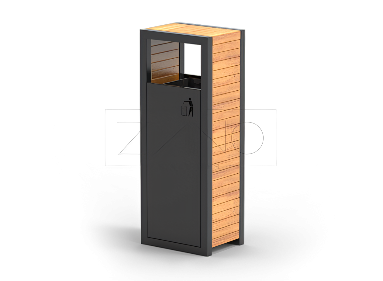 Kosz miejski Pavo 03.063 Kosz miejski ze stali węglowej, ocynkowanej, malowanej proszkowo z dodatkami drewna krajowego