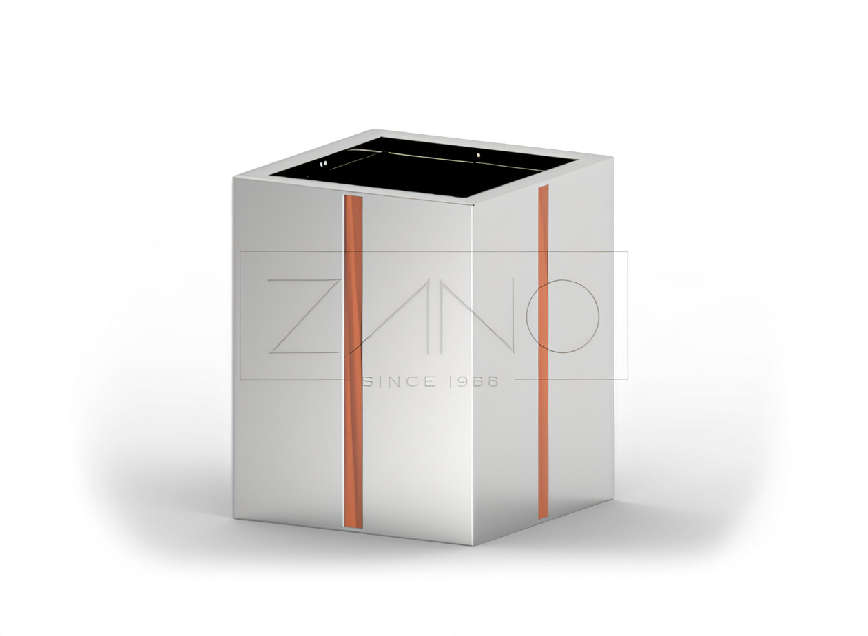 Uliczna donica ze stali nierdzewnej z elementami drewna Uliczna donica ze stali nierdzewnej z elementami drewna