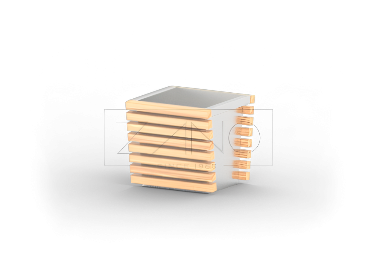 Nowoczesna donica ze stali nierdzewnej i elementow drewna