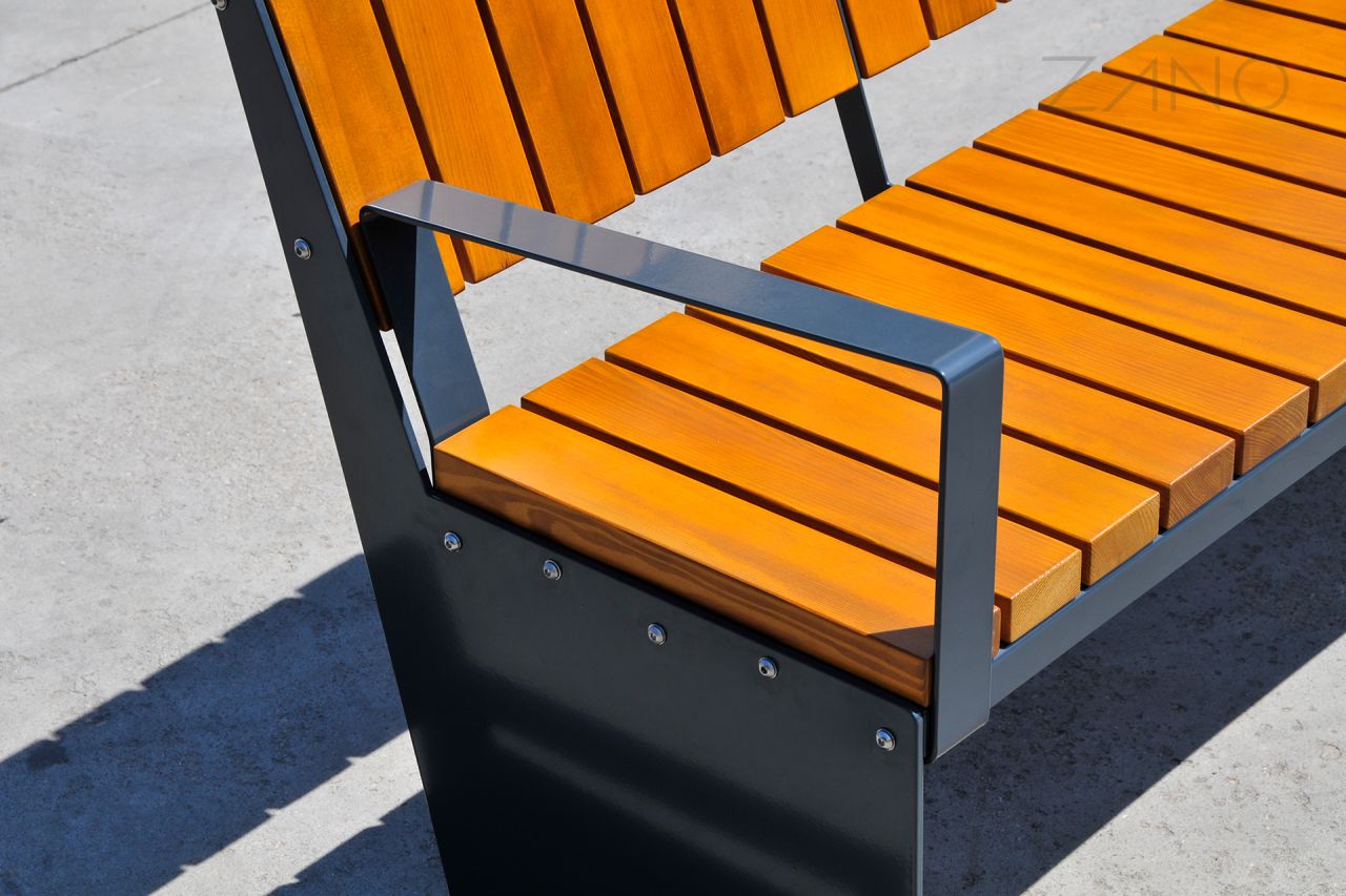 City bench with armrest for the elderly