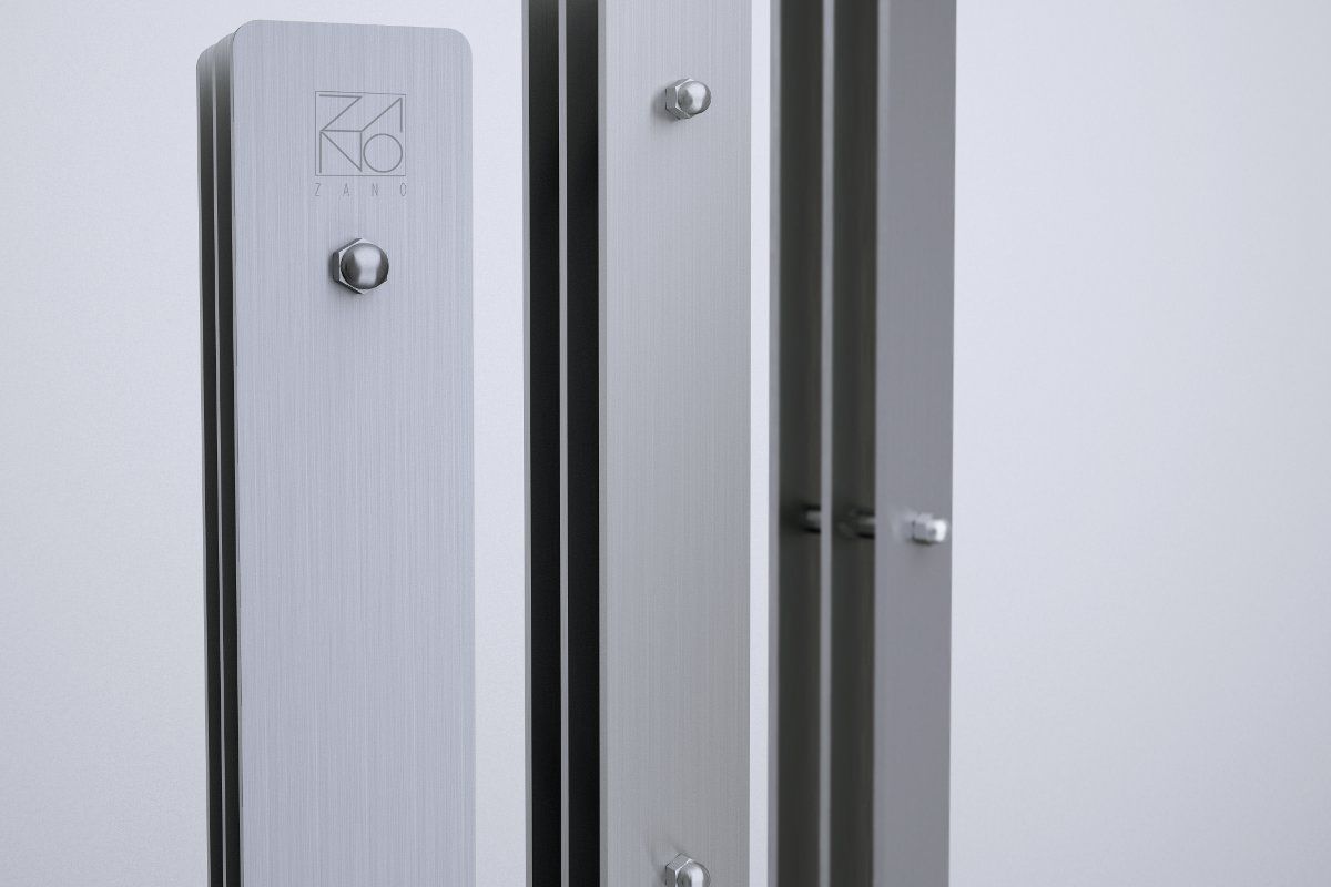 Modern bollards made of stainless steel with satin polished finish