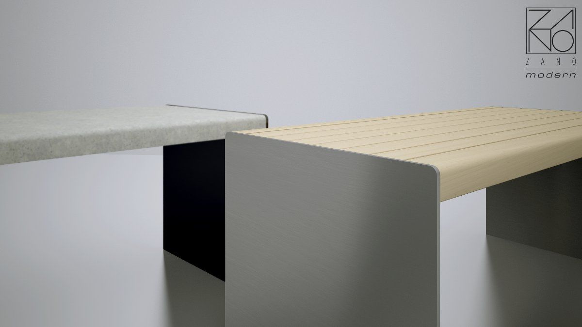 Simple tables with wooden table top and steel construction