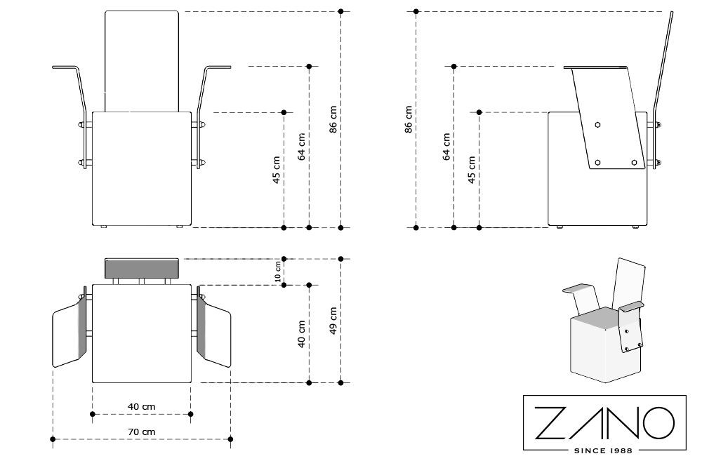 Fotel miejski z betonu architektonicznego - wymiary