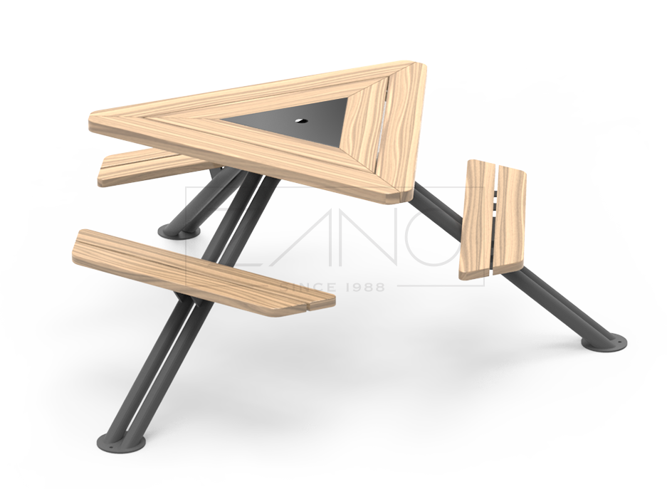 Stół piknikowy Mars to mebel miejski łączący funkcję tradycyjnego stołu piknikowego z nowoczesnym elementem nowoczesnej miejskiej architektury