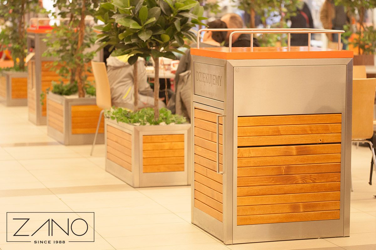 Salver waste bin for food courts made of stainless steel