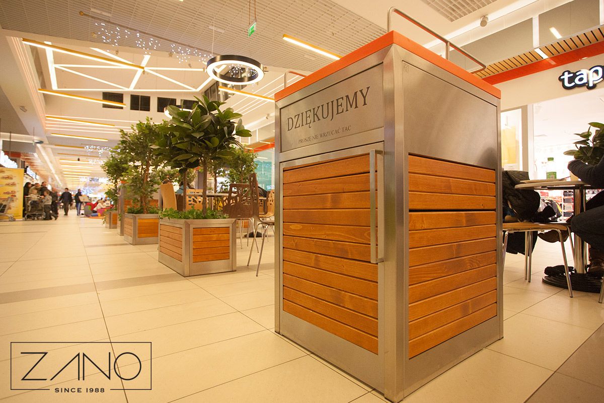 Trash can for food courts, fast food restaurants