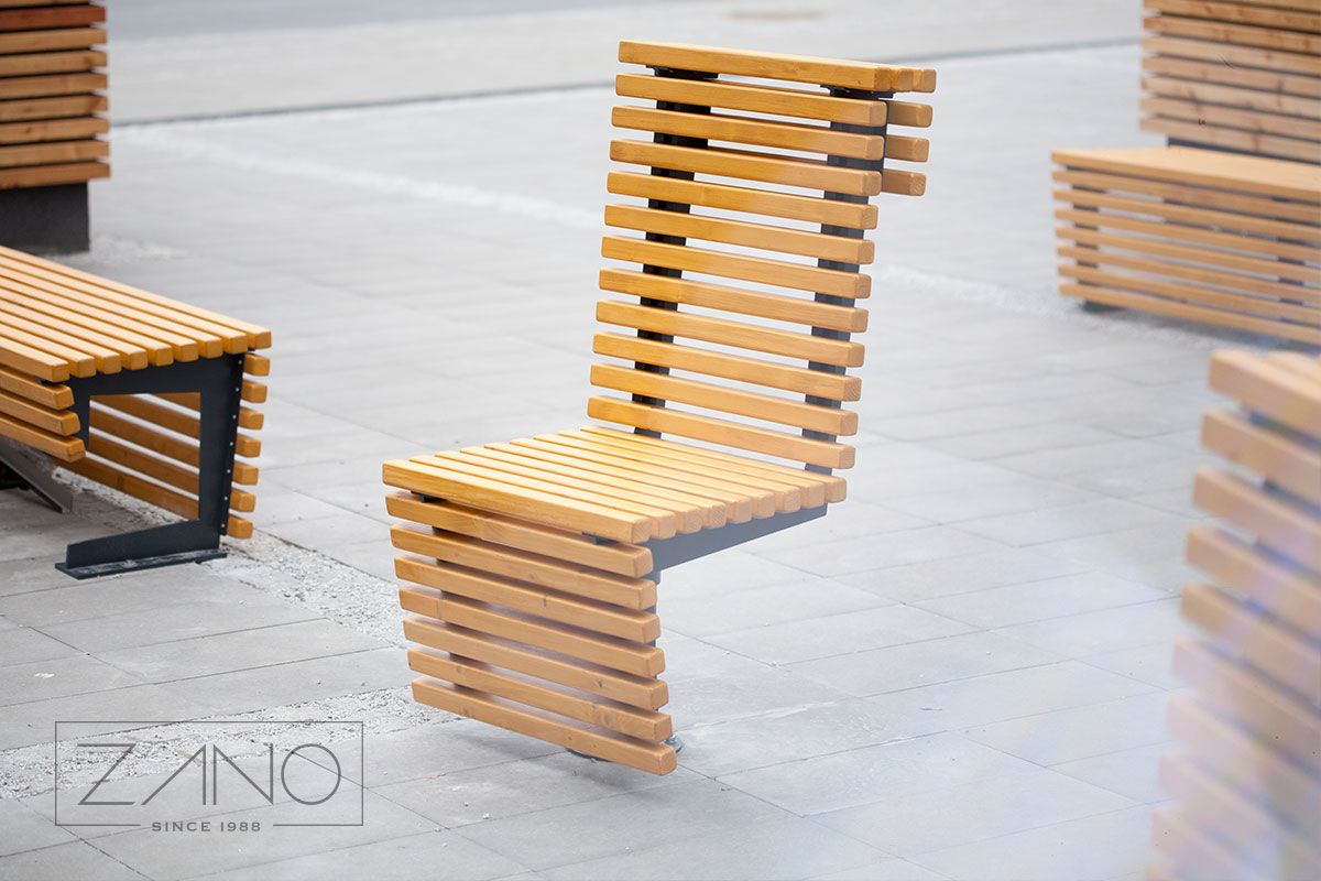 Nowoczesne obrotowe fotele miejskie Flash ze stali i drewna