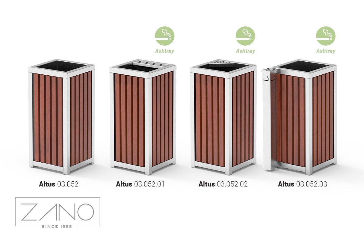 Modern design in street furniture litter bins and trash cans
