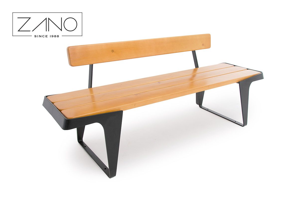 Minimalistyczna ławka ze stali i drewna z oparciem
