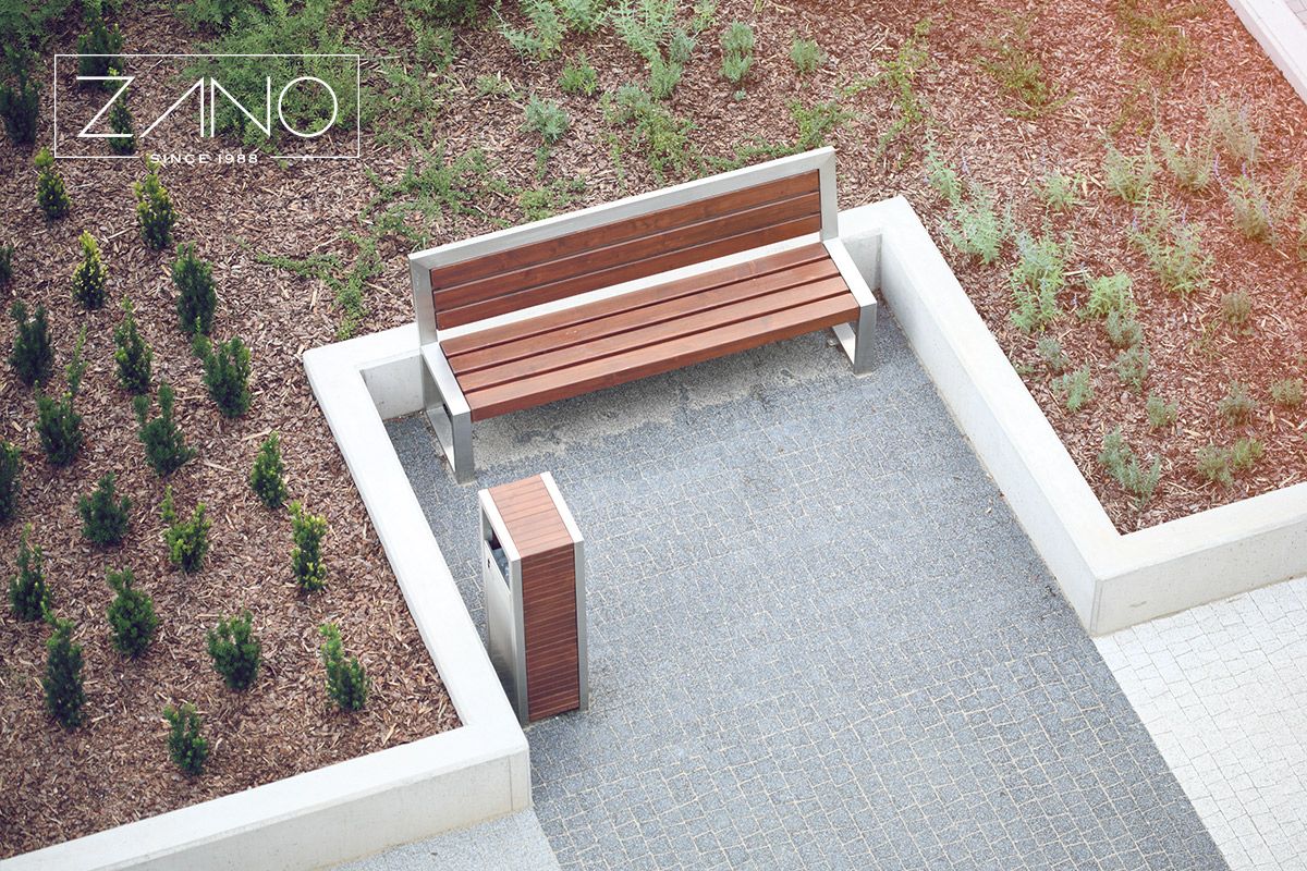 Pavo litter bin and pluris bench