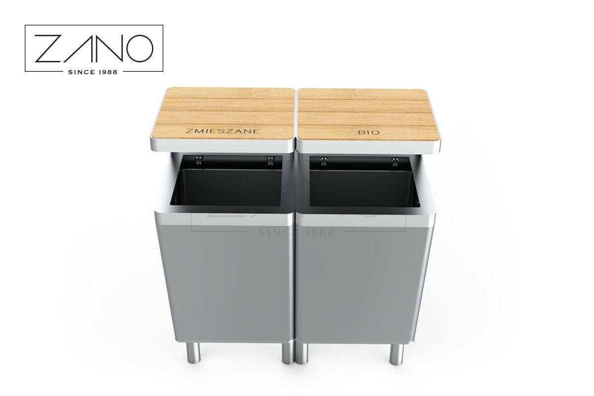 Two-chamber recycling bind made of steel and wood
