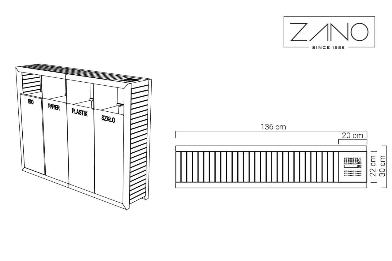 Pavo Litter Bin with Ashtray 15.463.2 | Dimensions