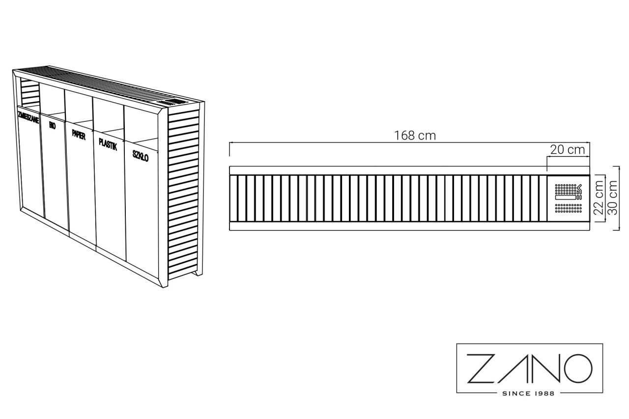 Pavo Litter Bin with Ashtray 15.563.2 | Dimensions