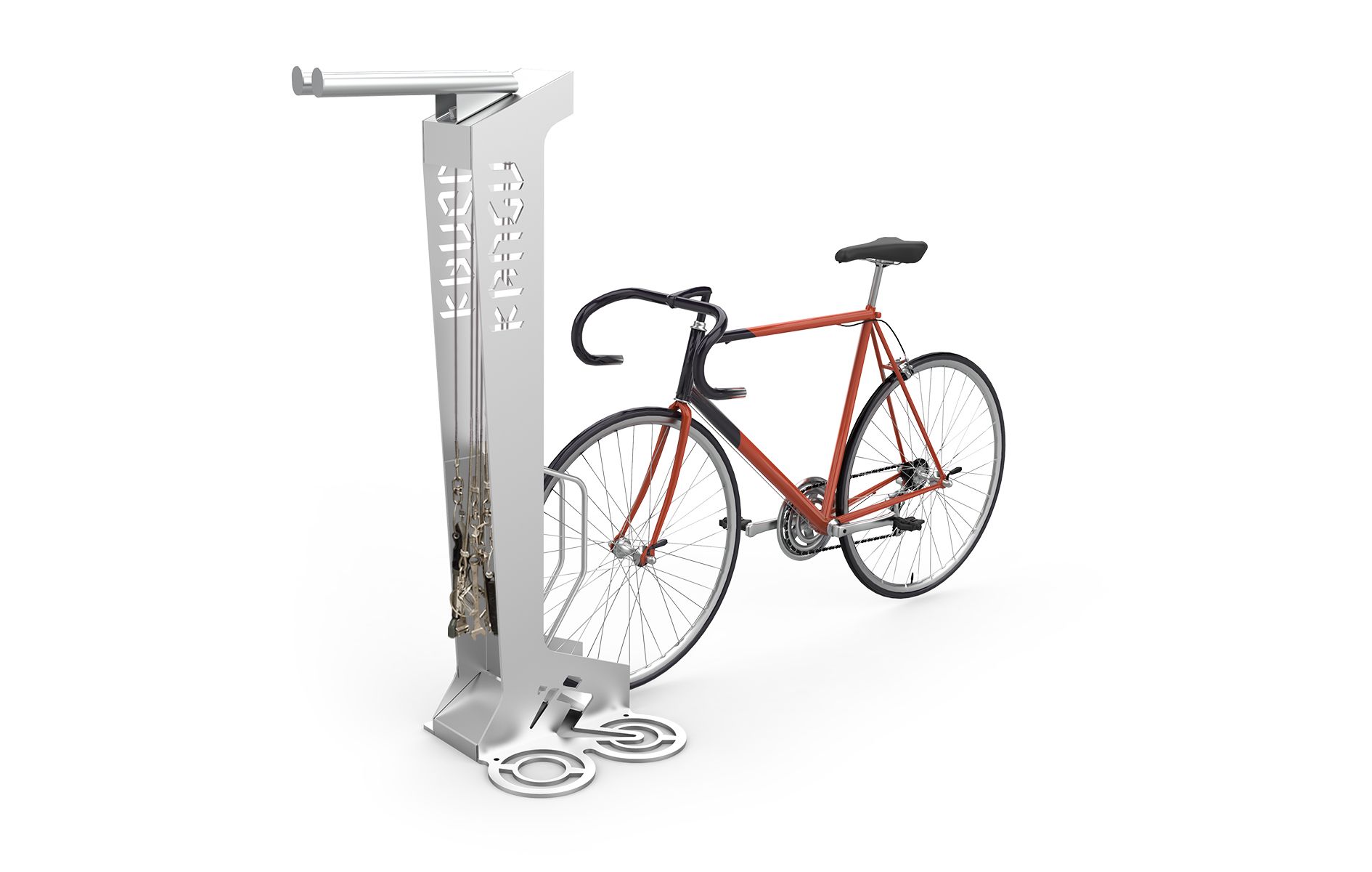 Rowerowa stacja naprawcza "Kangu" z dodatkowym stojakiem rowerowym Rowerowa stacja naprawcza "Kangu" z dodatkowym stojakiem rowerowym