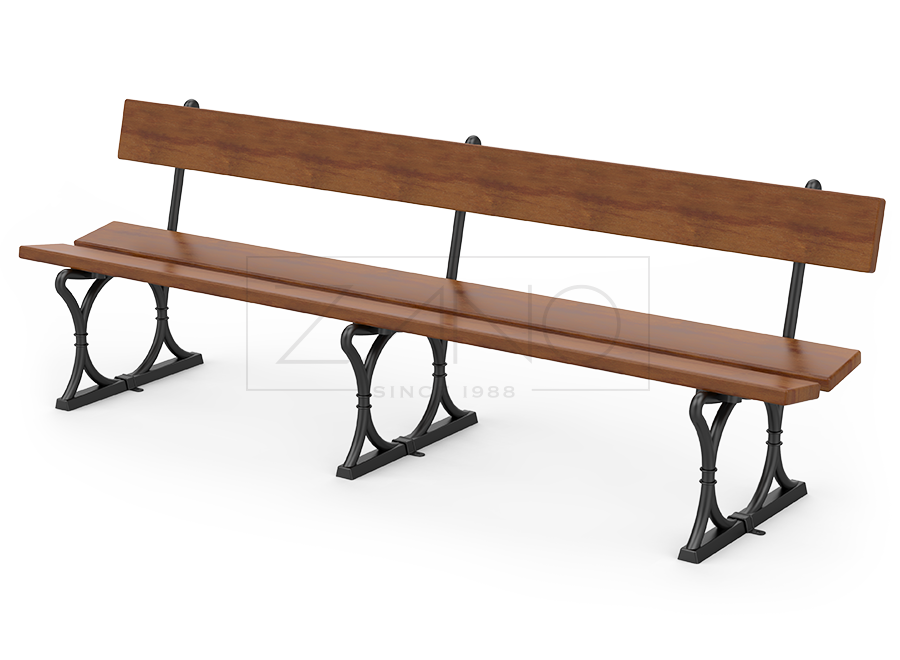 Długa ławka żeliwna z oaprciem z drewna