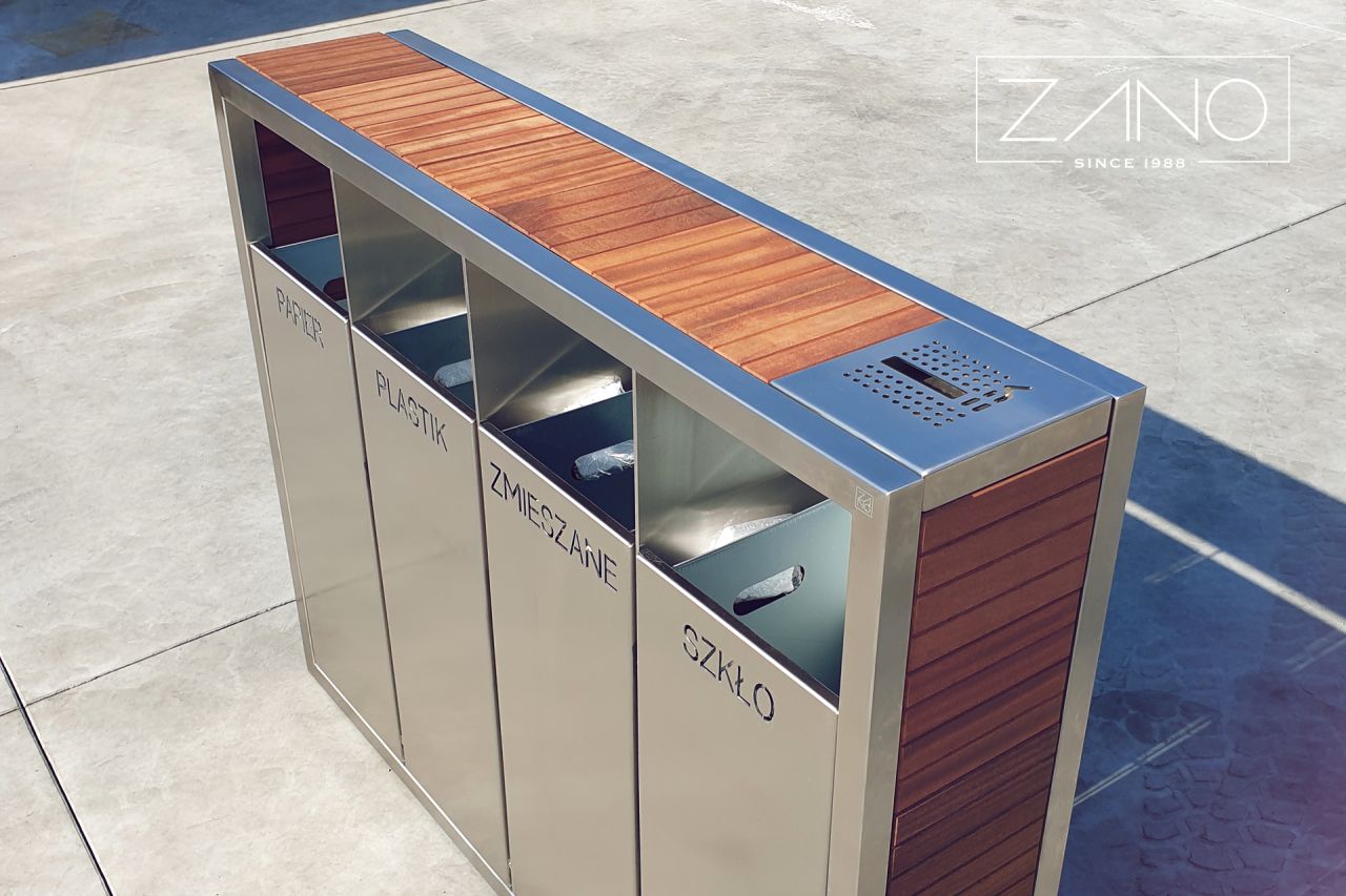 Stainless steel recycling bin with ashtray