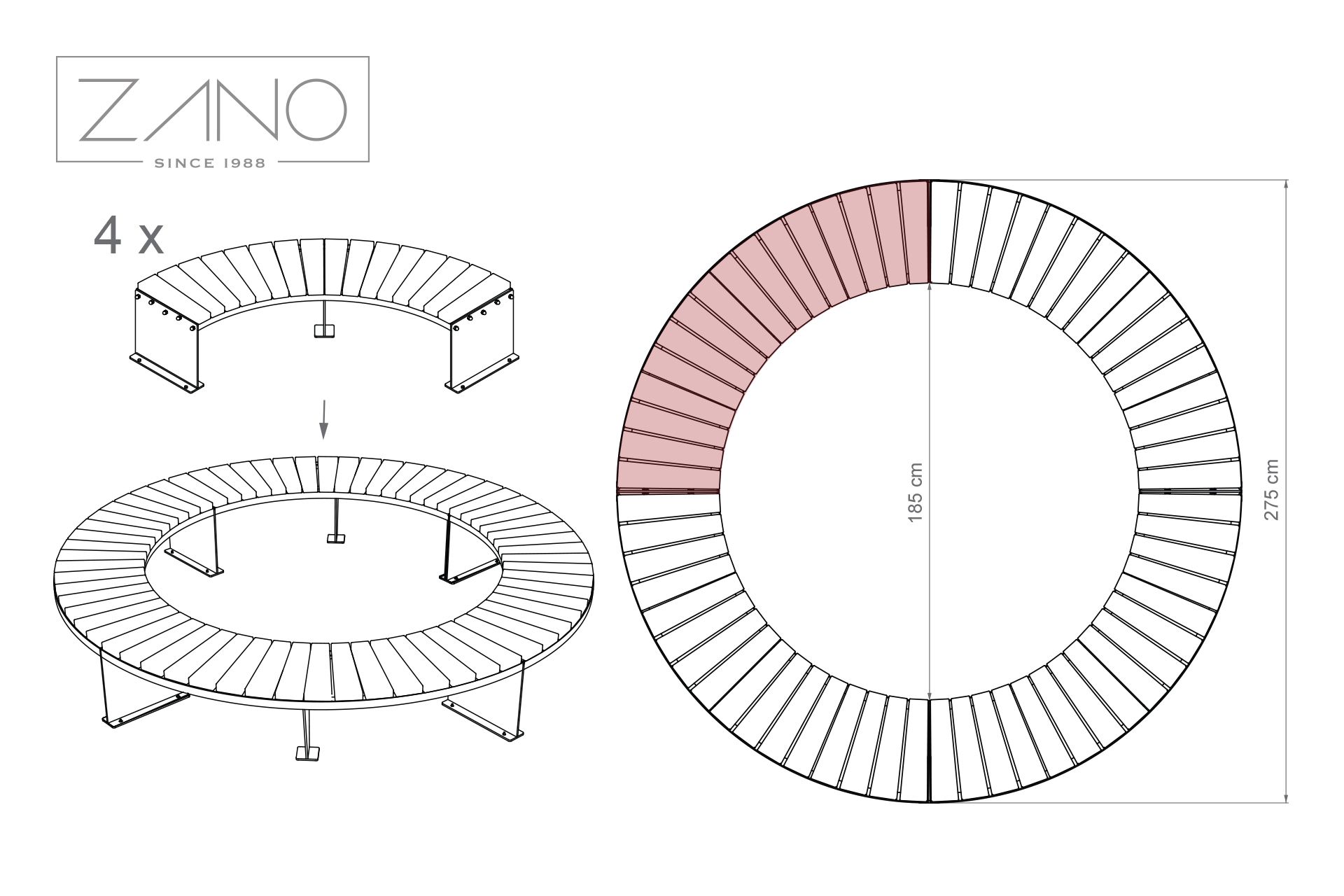 Ławka Domino 90 02.440.1 | wymiary czterech segmentów