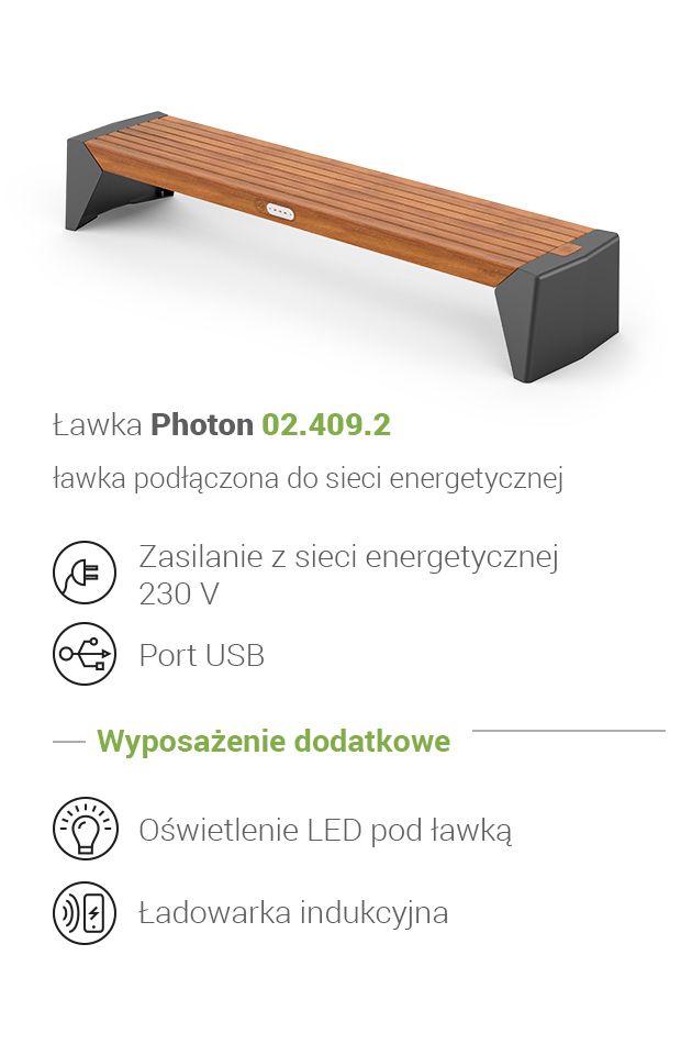 Ławka Photon 02.409.2 | Ławka multimedialna zasilana z sieci elektrycznej