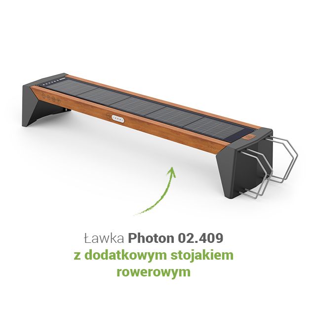 Ławka Photon 02.409 z dodatkowym stojakiem rowerowym