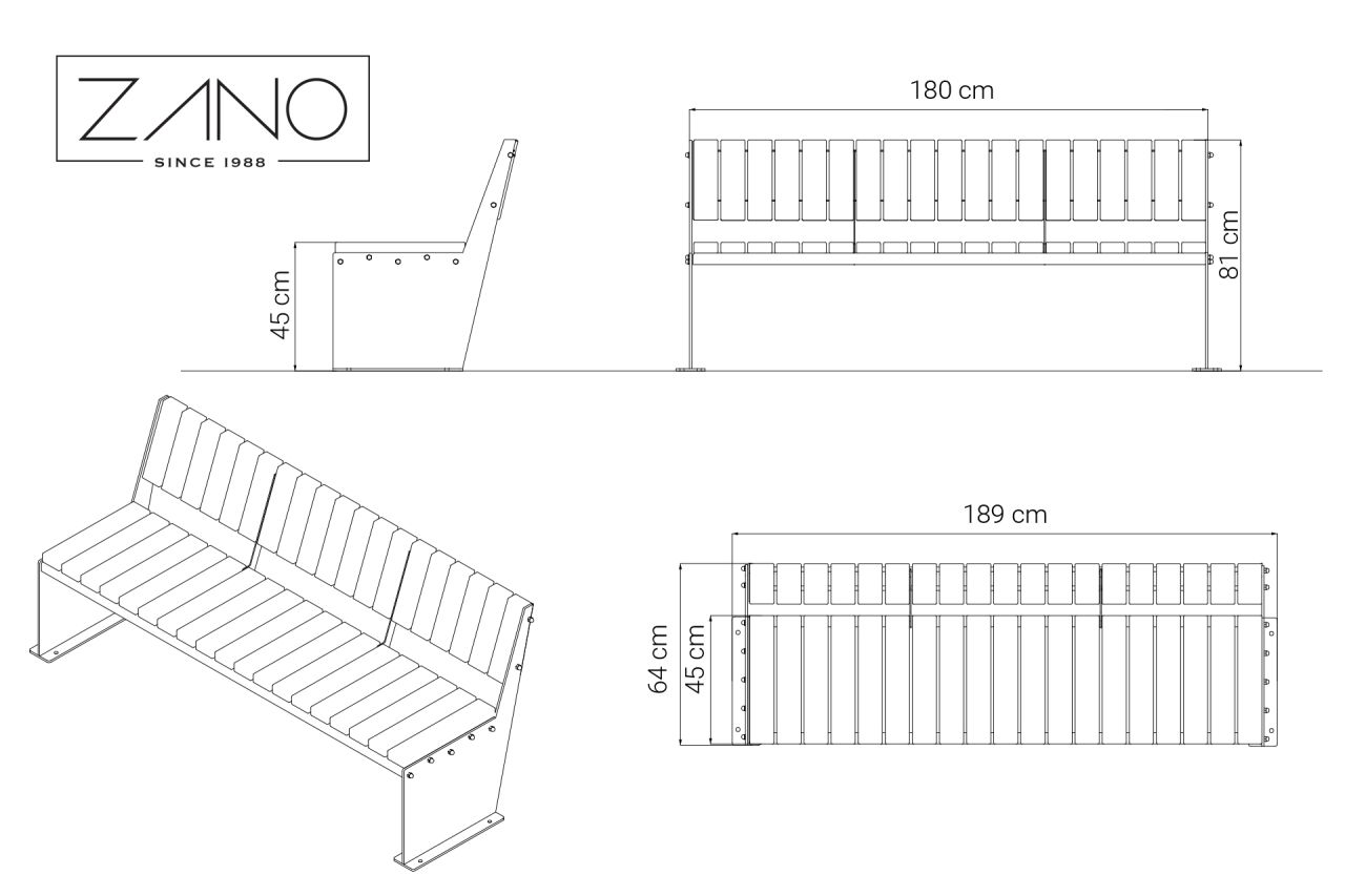 Ławka Domino 02.040 | Wymiar produktu
