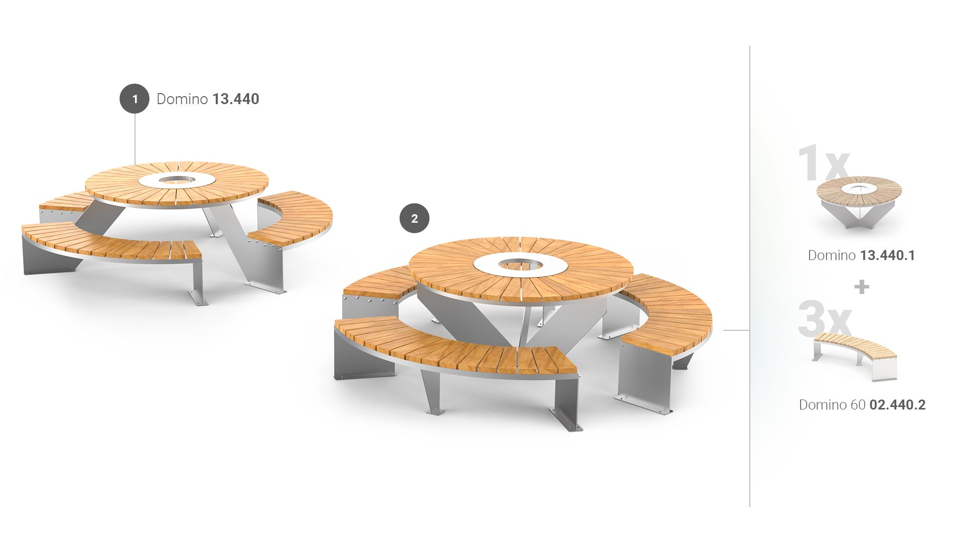 Zewnętrzne stoły okrągłe piknikowe ze stali nierdzewnej i drewna egzotycznego