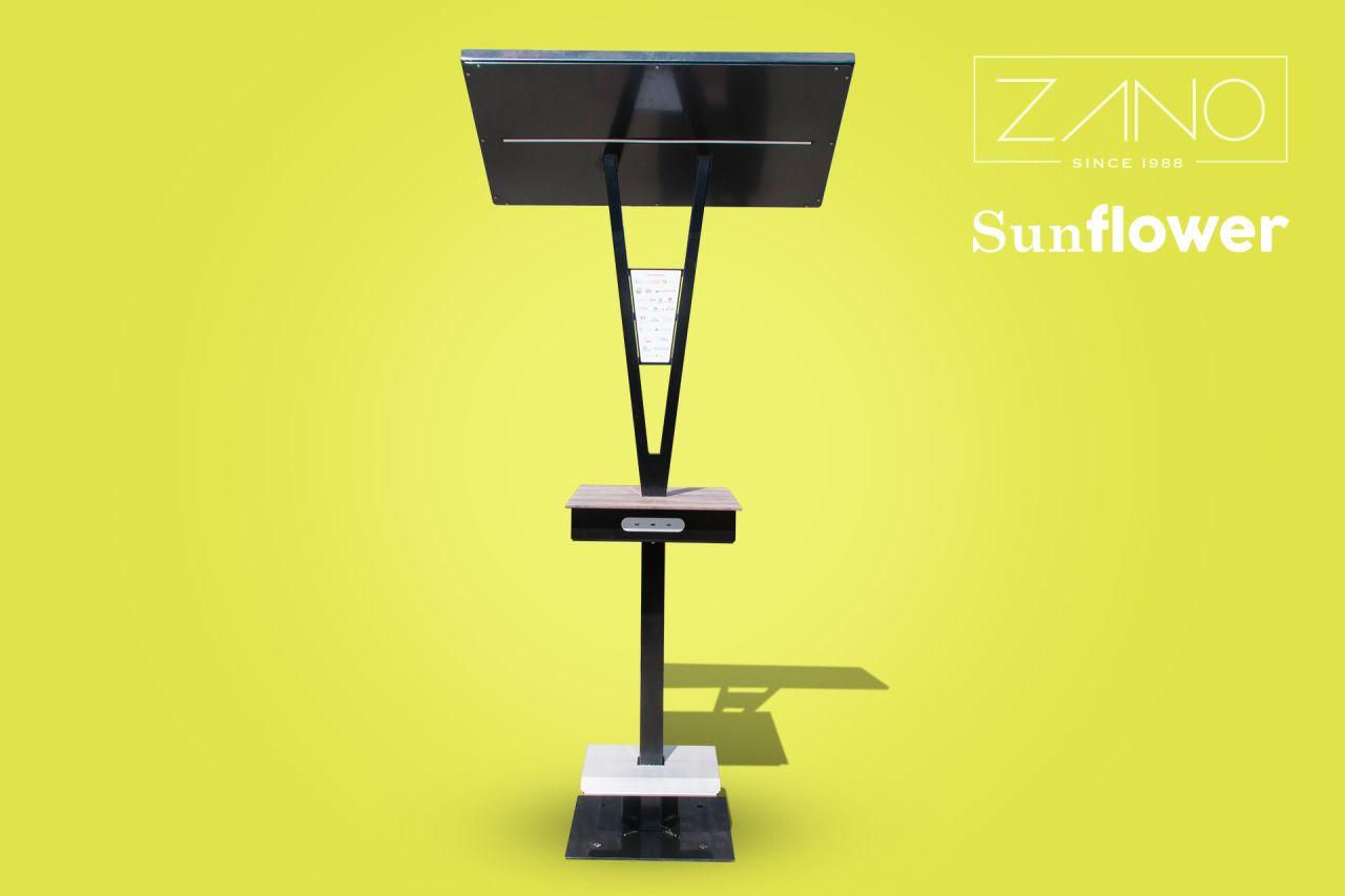 Zasilana fotowoltaiką stacja solarna z ładowarką indukcyjną i portami USB